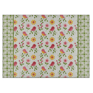 Tabla De Cortar Panel de aves de primavera rosada retro