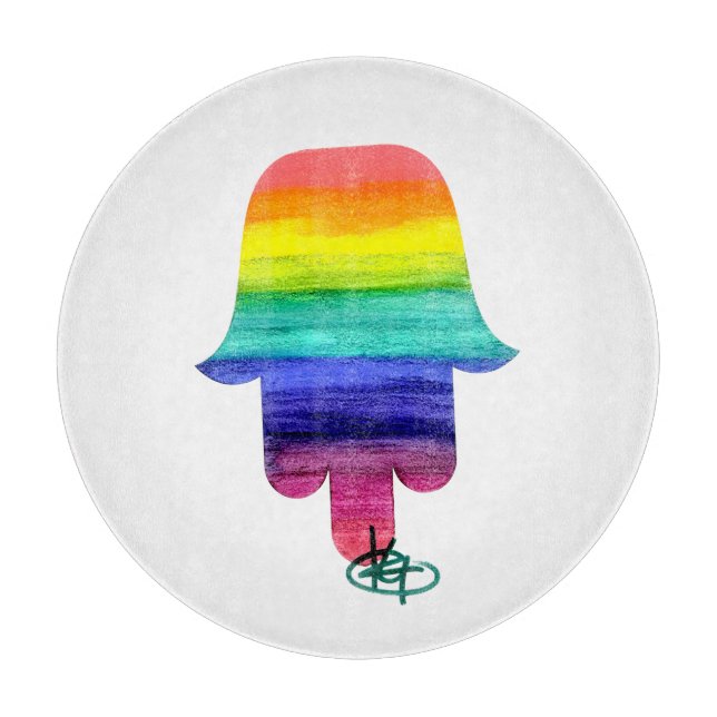 Tabla De Cortar Panel de corte de arte Rainbow Hamsa (Anverso)