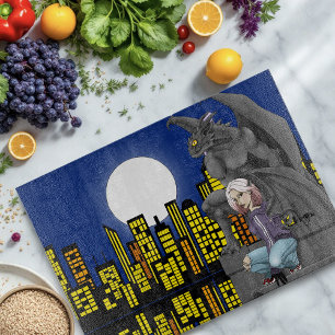 Tabla De Cortar Panorama urbano de fantasía urbana con gárgola