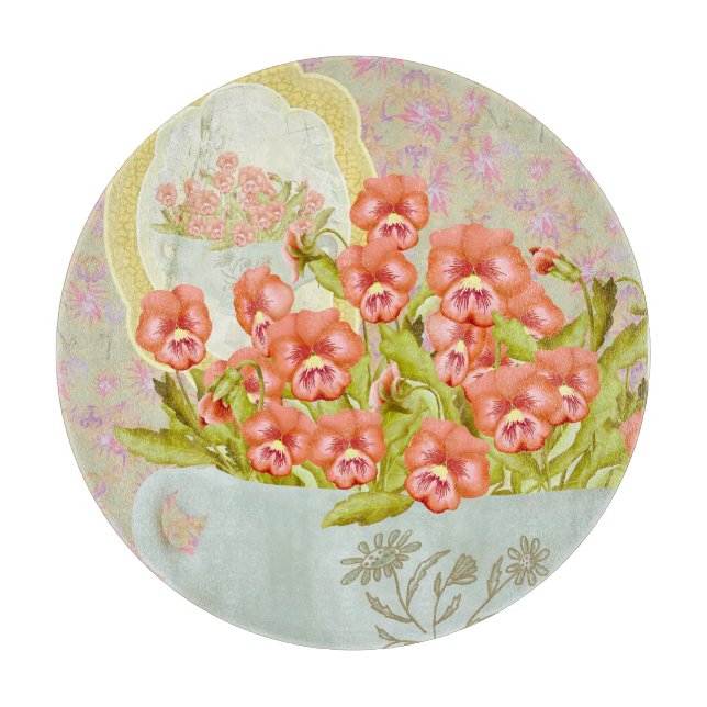 Tabla De Cortar Pansies en un bol (Anverso)