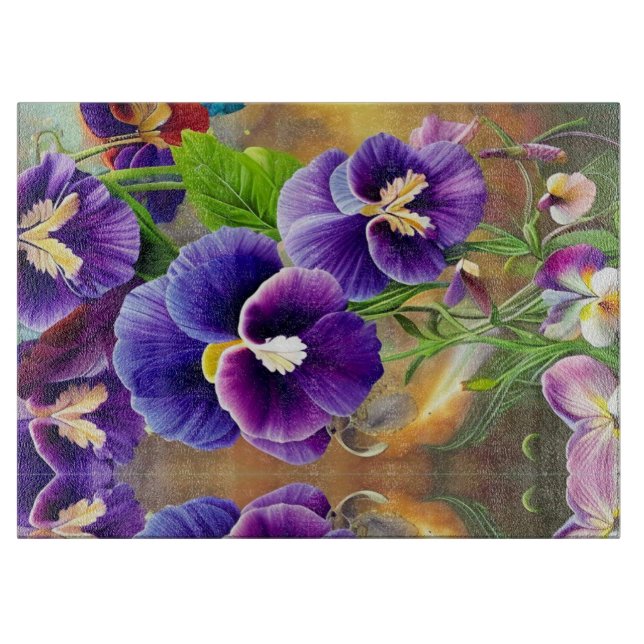 Tabla De Cortar Pansies púrpura -IA ART (Anverso)