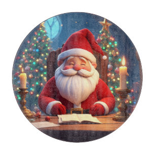 Tabla De Cortar Papá Noel leyendo un libro a la luz de una vela
