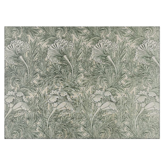 Tabla De Cortar Papel pintado de tulipán clásico verde de William  (Anverso)
