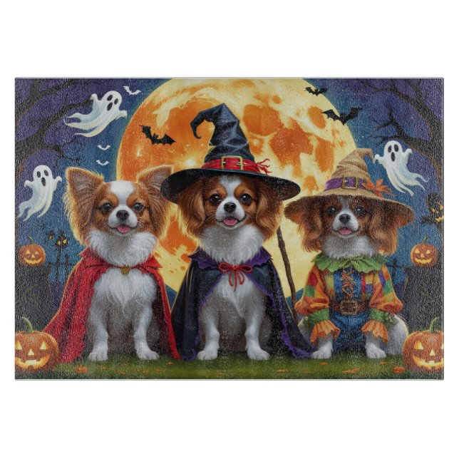 Tabla De Cortar Papillon Dogs Calabaza Halloween Gracioso (Anverso)