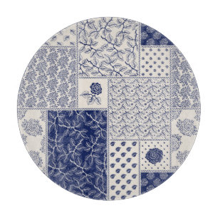Tabla De Cortar Parche floral azul índigo beige