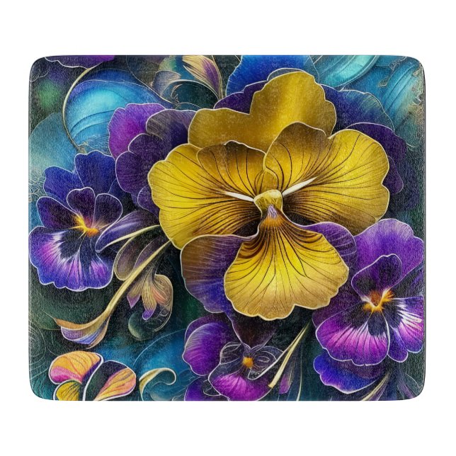 Tabla De Cortar Parche Gold y Purple Pansy (Anverso)