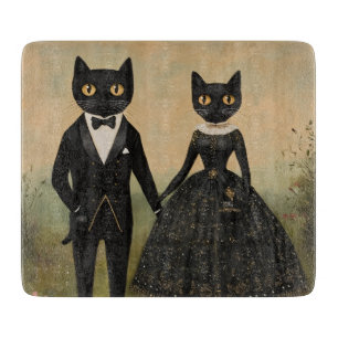 Tabla De Cortar Pareja de gatos negros arte popular vintage gótico