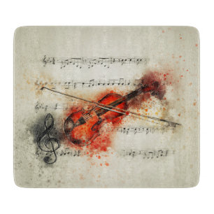 Tabla De Cortar Partitura y violín de la acuarela
