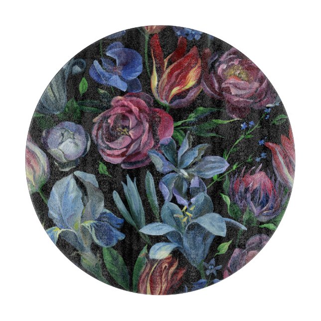 Tabla De Cortar Pastel de aceite floral: patrón sin foco (Anverso)