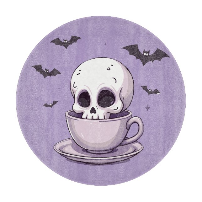 Tabla De Cortar Pastel Goth Skull in Teacup (Anverso)
