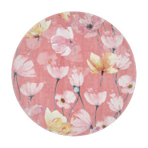Tabla De Cortar Pastel Poppies: Floral acuarela sin soldadura.
