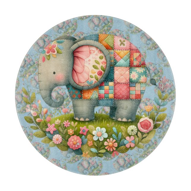 Tabla De Cortar Patchwork Elephant Floral Meadow Charm (Anverso)