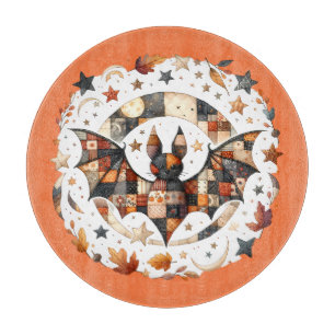 Tabla De Cortar Patchwork Halloween Bat en los colores del otoño