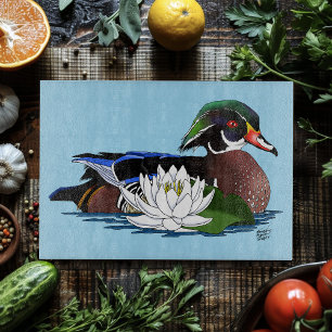 Tabla De Cortar Pato de madera colorido Nenúfar Vida silvestre Azu