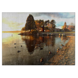 Tabla De Cortar Patos y árboles al atardecer