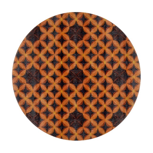 Tabla De Cortar Patrón abstracto con pétalos geométricos naranjas (Anverso)