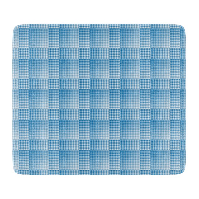 Tabla De Cortar Patrón abstracto de cuadros azules y blancos (Anverso)