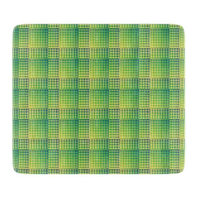 Tabla De Cortar Patrón abstracto de cuadros azules y verdes (Anverso)