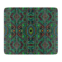 Tabla De Cortar Patrón abstracto retro alucinante de negro y verde