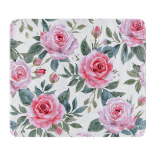 Tabla De Cortar Patrón acuarela cottagecore de rosa floral rosa