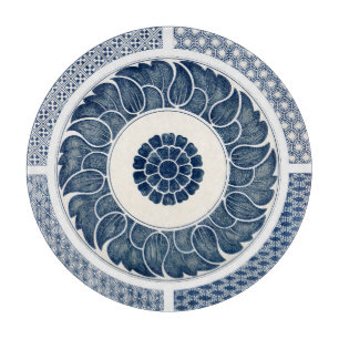 Tabla De Cortar Patrón Antiguo de Porcelana Blanca y Azul Chino