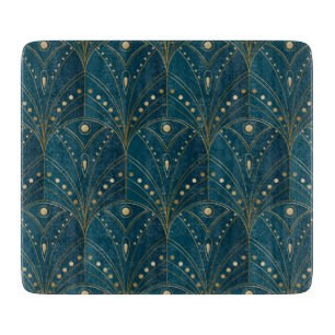 Tabla De Cortar patrón Art Deco con formas geométricas doradas