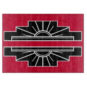 Tabla De Cortar Patrón Art Deco en rojo basado en el deco de arte