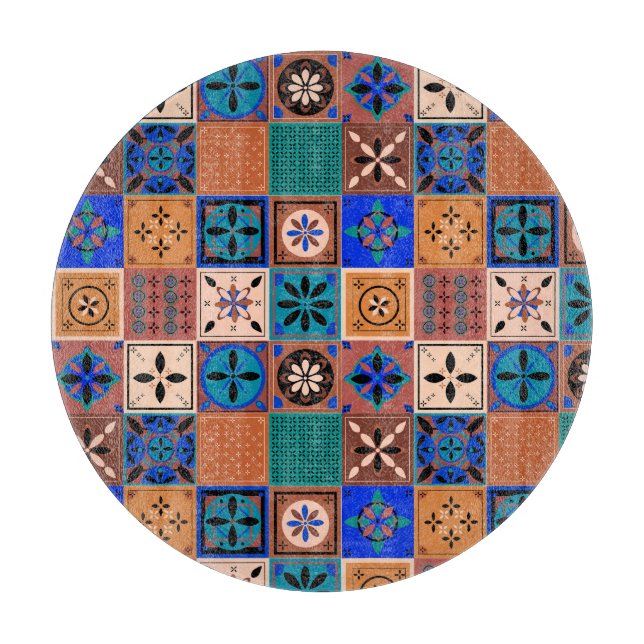 Tabla De Cortar Patrón Azulejo tonos tierra (Anverso)
