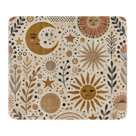 Tabla De Cortar Patrón Boho Celestial de Sol y Luna