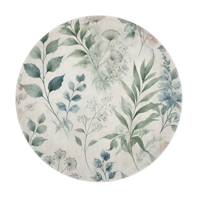 Tabla De Cortar Patrón botánico de acuarela suave (Anverso)