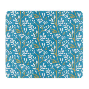 Tabla De Cortar Patrón botánico de color azul estilo vintage corta