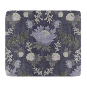 Tabla De Cortar Patrón botánico de color azul estilo vintage corta