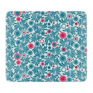 Tabla De Cortar Patrón botánico de color azul estilo vintage corta