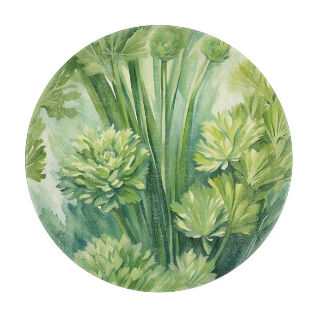Tabla De Cortar Patrón botánico verde apio exuberante (Anverso)