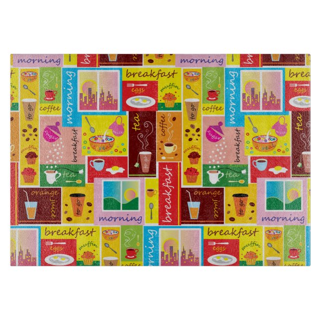 Tabla De Cortar Patrón Caprichoso de Desayuno (Anverso)