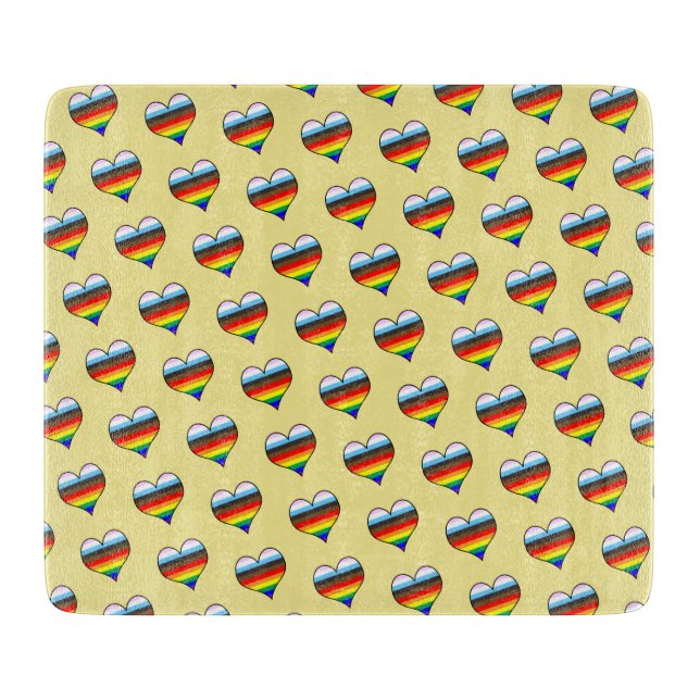 Tabla De Cortar Patrón cardíaco arcoiris (Anverso)