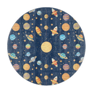 Tabla De Cortar Patrón colorido con tema espacial y planetas