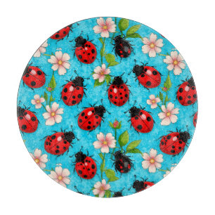 Tabla De Cortar Patrón Colorido de Mariquita con Flores