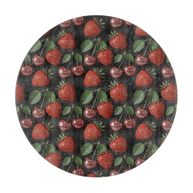 Tabla De Cortar Patrón continuo con fresas y cerezas (Anverso)