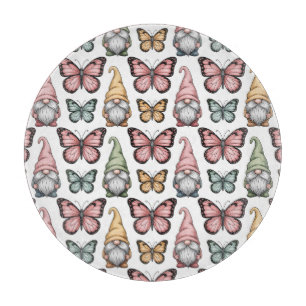 Tabla De Cortar Patrón continuo con gnomos y mariposas