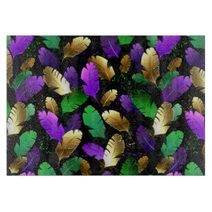 Tabla De Cortar Patrón continuo con plumas de Mardi Gras