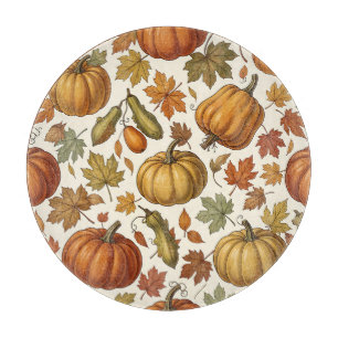 Tabla De Cortar Patrón continuo de calabaza y hojas de otoño
