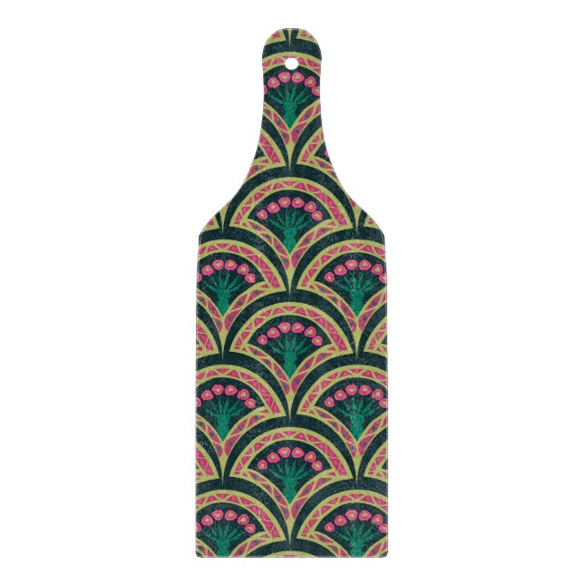 Tabla De Cortar Patrón de abanico floral rosa y verde (Anverso)