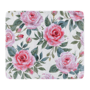 Tabla De Cortar Patrón de acuarela Cottagecore floral de rosa rosa