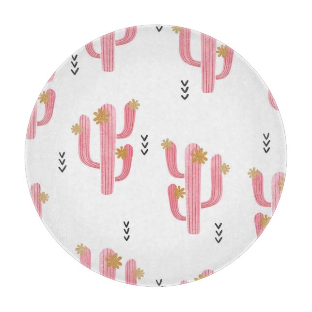 Tabla De Cortar Patrón de acuarela de cactus rosados (Anverso)