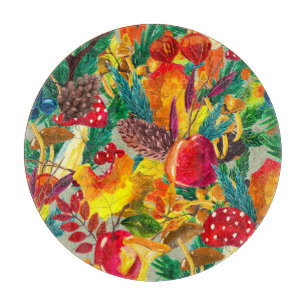 Tabla De Cortar Patrón de acuarela de otoño deja hongos