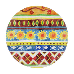 Tabla De Cortar Patrón de acuarela étnica pintada a mano
