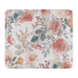 Tabla De Cortar Patrón de Acuarela Floral Jardín Coral Rubor