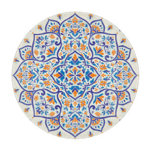 Tabla De Cortar Patrón de adorno azul Naranja de lujo