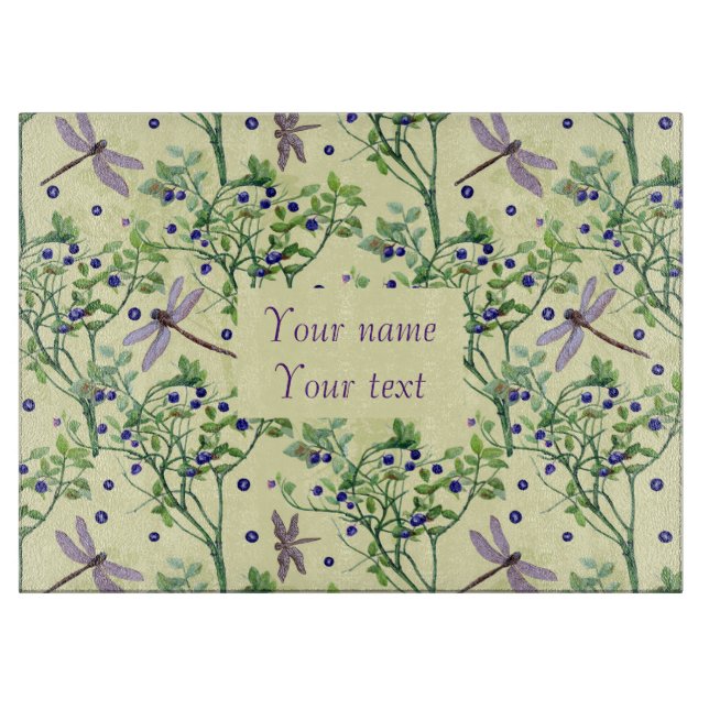 Tabla De Cortar Patrón de arándano con libélulas (Anverso)